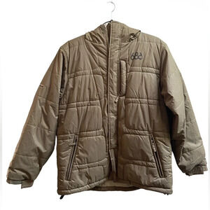 686 Boys Tan Waterproof Winter Hooded Puffer Full Zip Jacket Sz XL